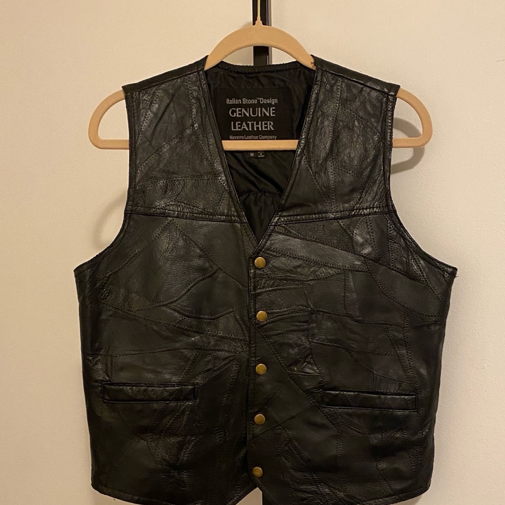 Unique Navarre Leather Company Vest - Jesus Crown of Thorns Embroidered Back